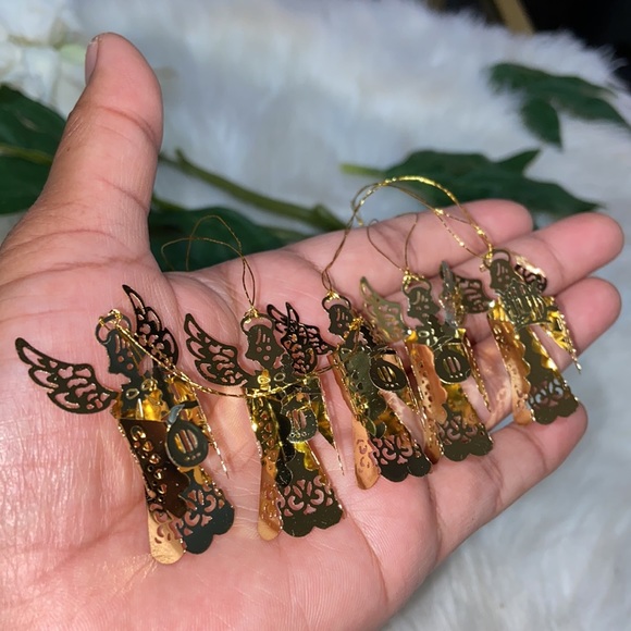 Vintage Gold Tone Filigree Angel Feather tree Christmas Ornaments 5 Pc Set - Picture 7 of 14